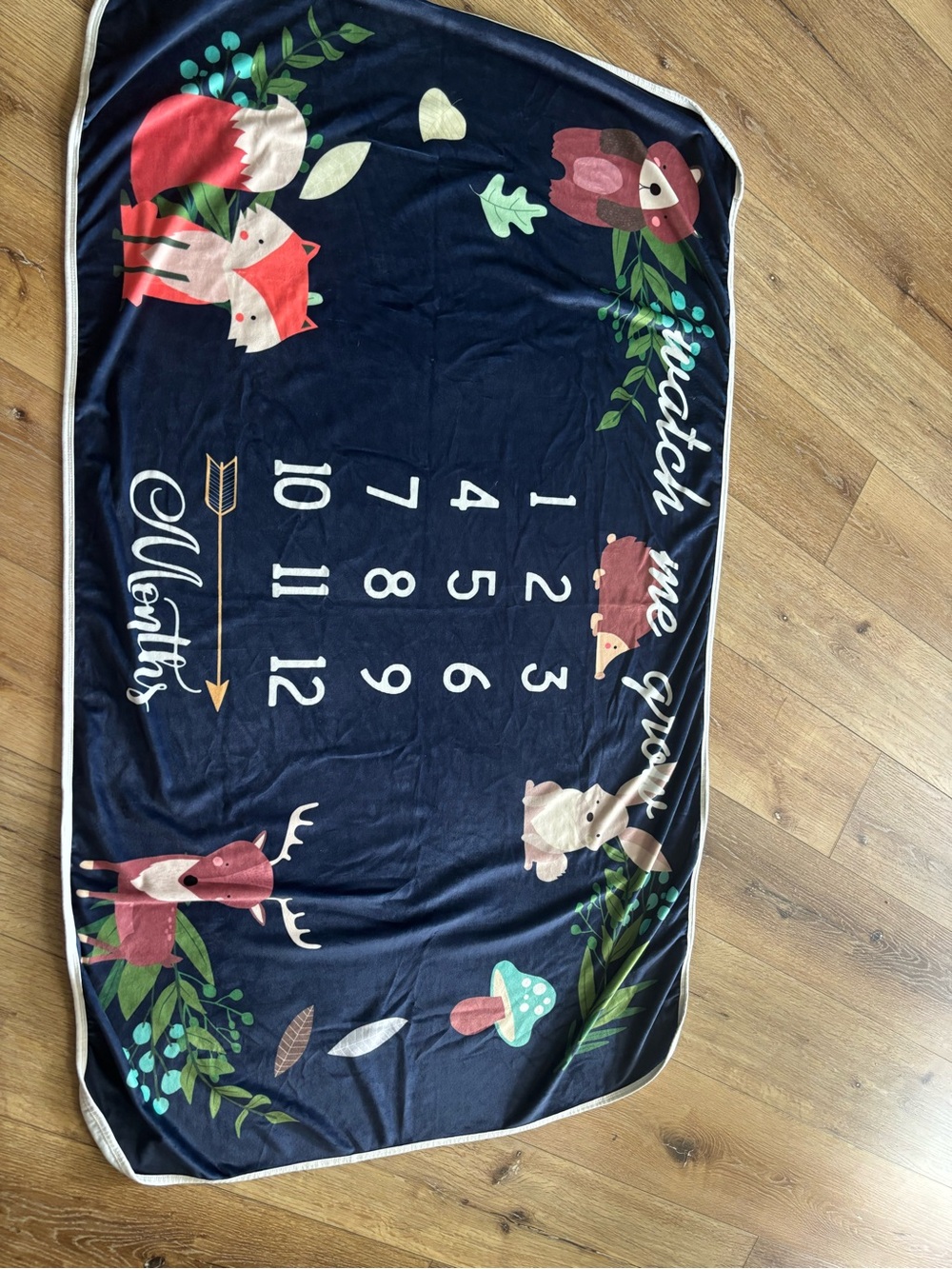 Navy Woodland Baby Milestone Blanket with Fox and Deer